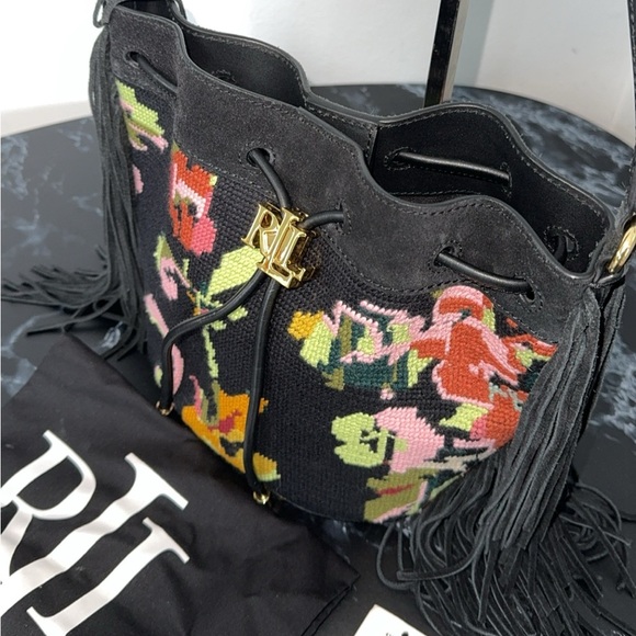 LAUREN RALPH LAUREN Needlepoint Medium Andie Drawstring Crossbody Bag AUTHENTIC - Picture 5 of 15